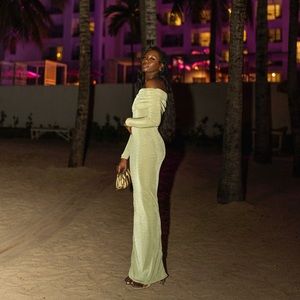 Sage green slinky long sleeve maxi dress.